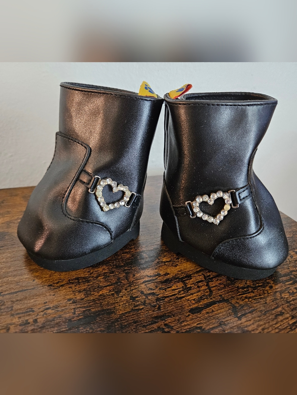 Build A Bear Black Biker Boots With Rhinestone Hearts